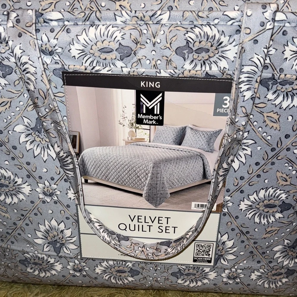 Member's Mark Velvet Quilt Set - Blue Gray